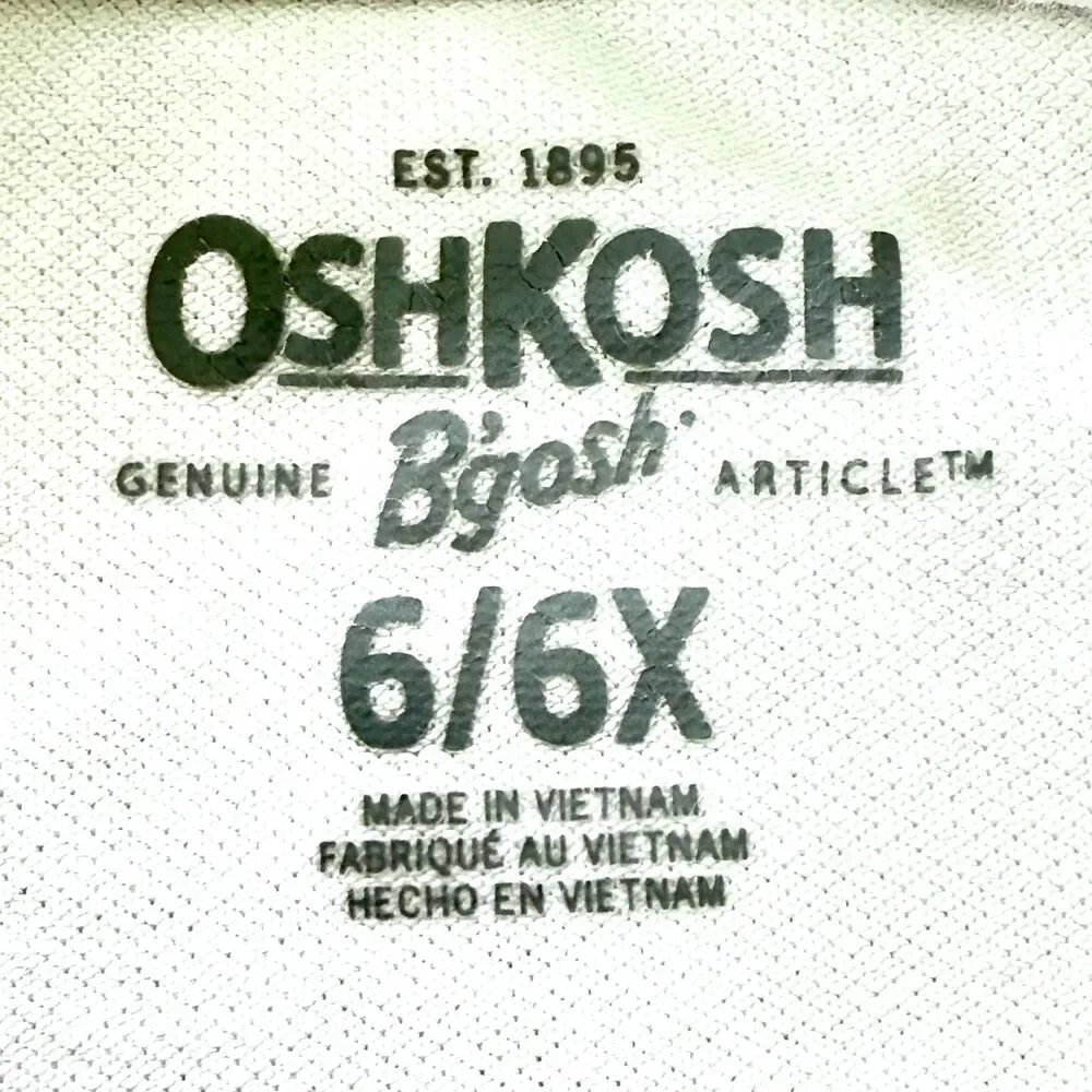 OshKosh B'Gosh Kids Size 6 6X White Short Sleeve Polo Shirt Uniform Boys Girls